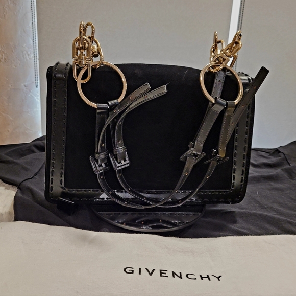 Givenchy Vintage Suede and Leather Handbag with Gold-Tone Chain Hardware Black - Picture 4 of 15